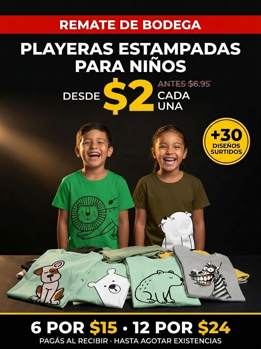 Remate de bodega: playeras estampadas para niños desde $2 cada una