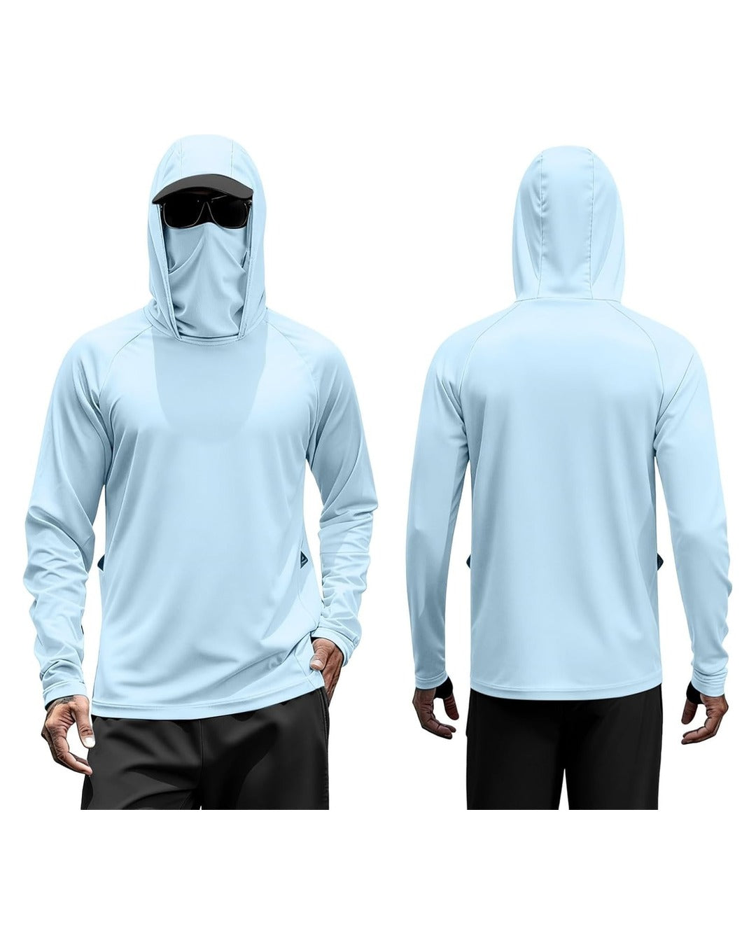 Frente y espalda del hoodie celeste