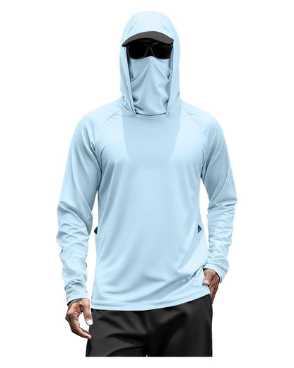Hoodie de proteccion solar celeste puesto