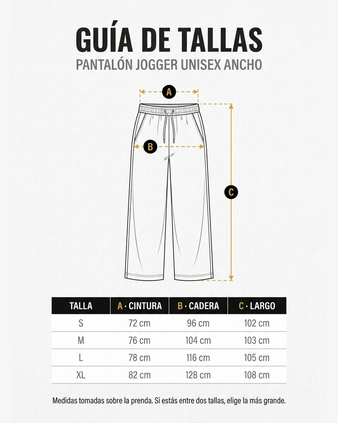 Guia de tallas de la S a la XL